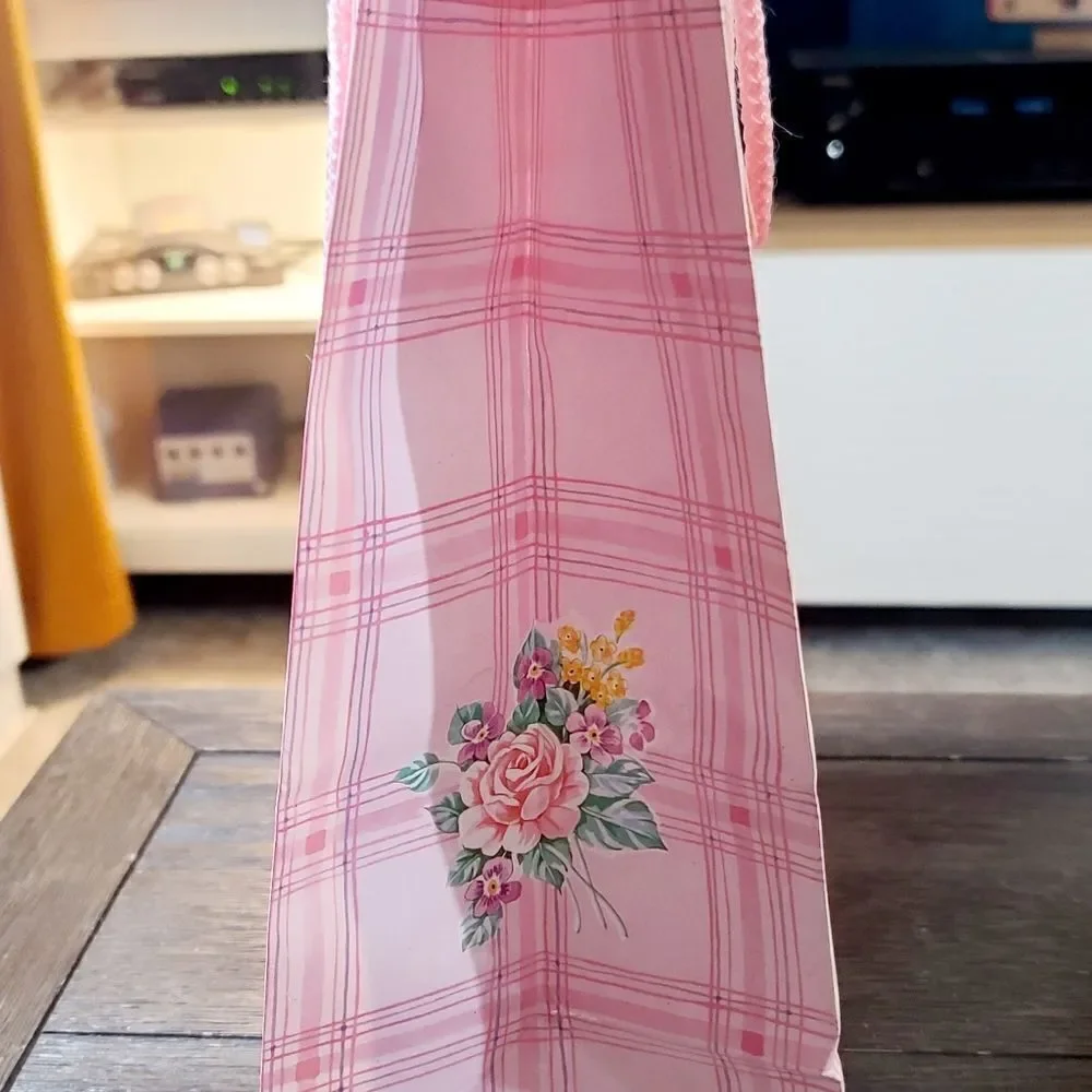 Vintage 1980's Pink Girly Pastel Floral Kawaii Gift Bag Ribbon Bow
